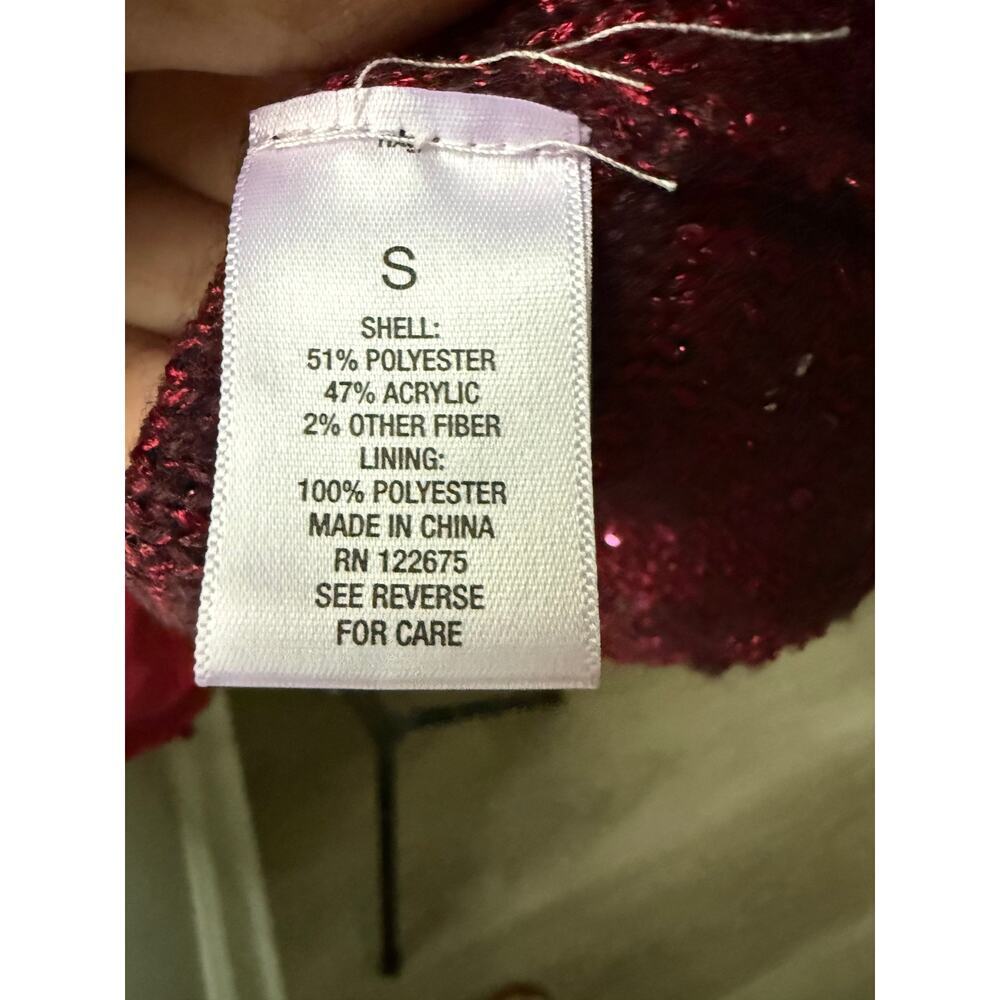 Burgundy Metallic Sequin Open Knit Sweater Small Holiday Party Cable Knit - Picture 4 of 6